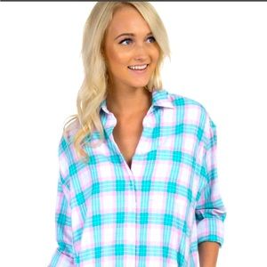 NWT Lauren James Boyfriend Plaid Flannel Top Blue Xlarge